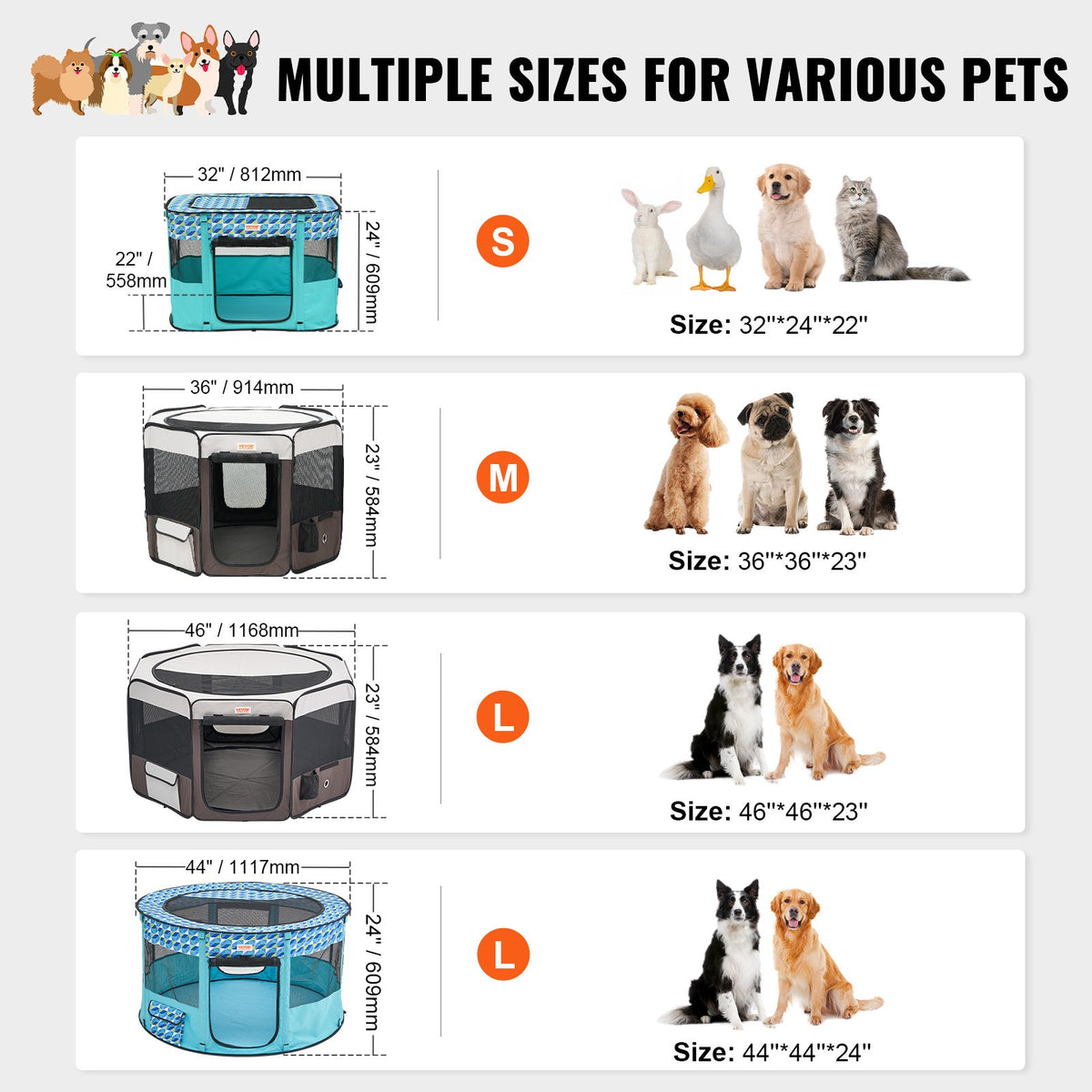 Foldable Pet Playpen, 36 inch Portable Dog Playpen, Crate Kennel for