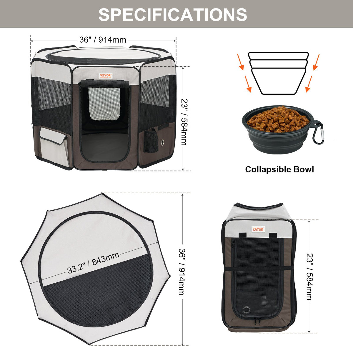 Foldable Pet Playpen, 36 inch Portable Dog Playpen, Crate Kennel for